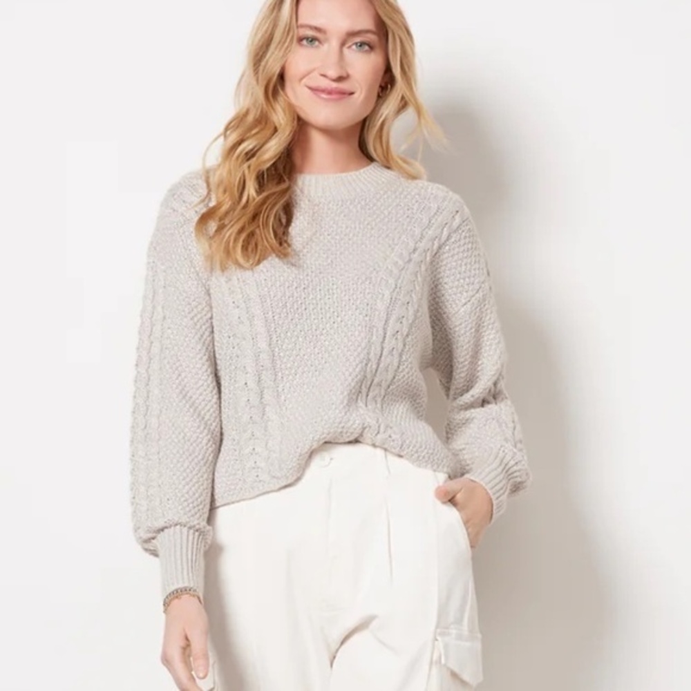 Z Supply Eternal Metallic Cable Knit Sweater Dove XS